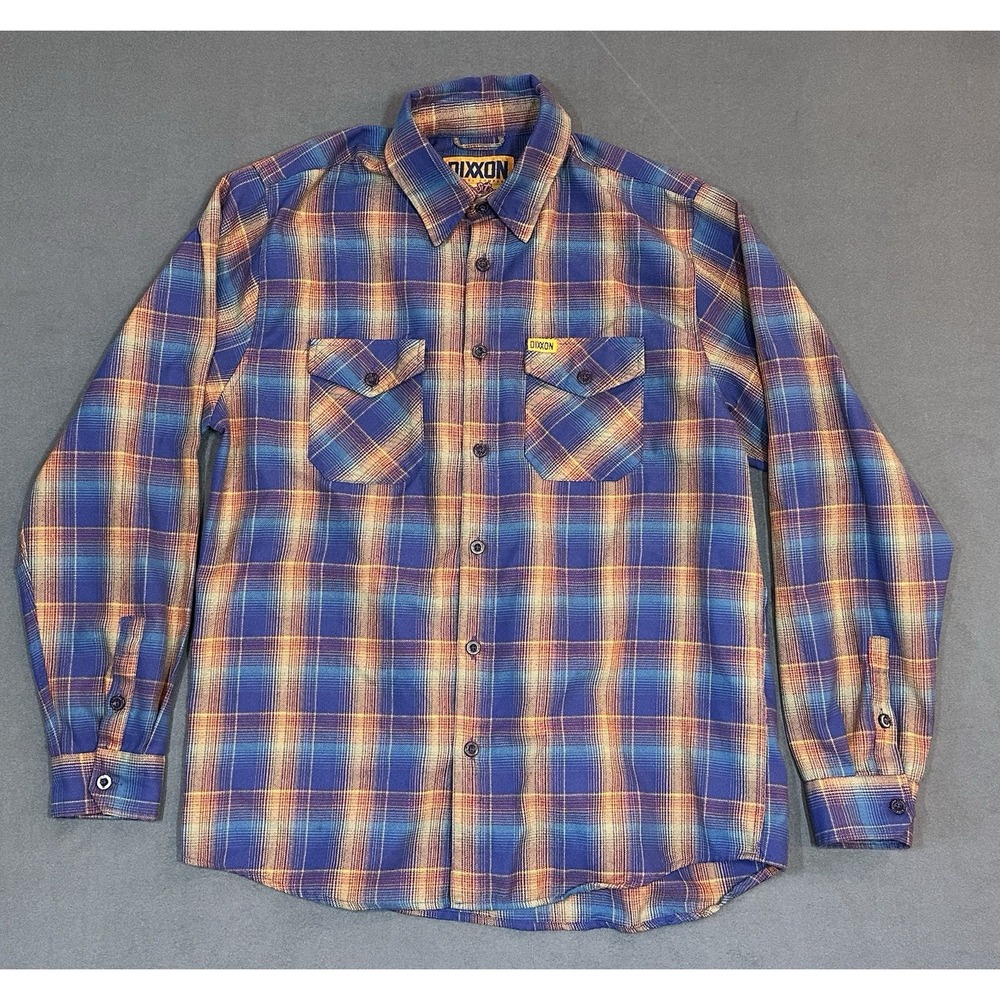 Dixxon Flannel Shirt Main Street Mens Size Large Orange Blue Plaid Long Sleeve